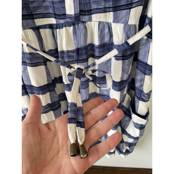 Maeve for Anthropologie Navy Blue And White 3/4 Sleeve Plaid Mini Dress Medium - Picture 3 of 14